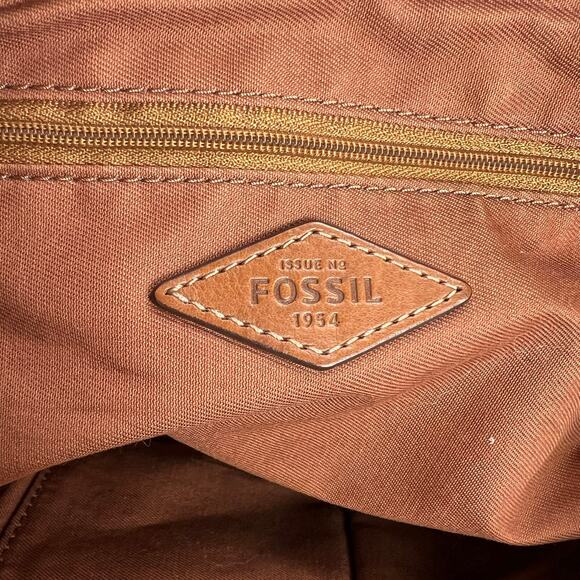 Fossil Emma Leather Tote Handbag Caramel Brown Large Capacity Laptop Zip Top - Picture 12 of 16